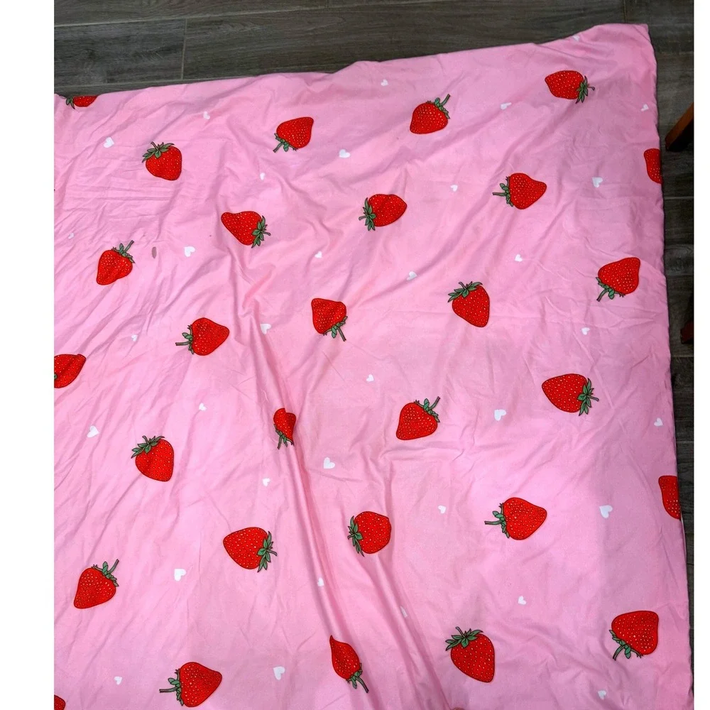 Lamejor Strawberry Duvet Cover Pink Reversible Chevron Full Queen Bedding 88x88